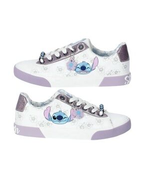 Disney by GroundUp White and Lavender Alien Stitch Low-Top Court Sneakers Size 8